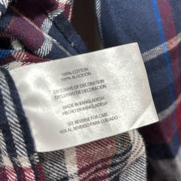 Eddie Bauer Mens Plaid Flannel Shirt Navy Burgundy Cozy Rustic Fall Outdoor - Picture 11 of 14